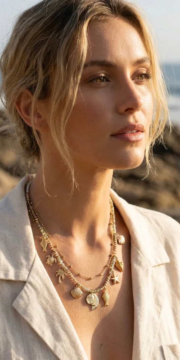 Envy Layered Beaded Charm Necklace
