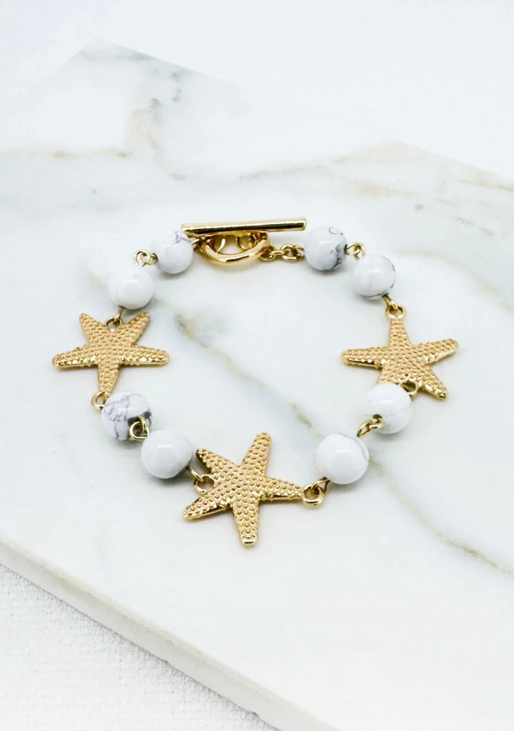 Envy Marble Beaded and Starfish T Clasp Bracelet