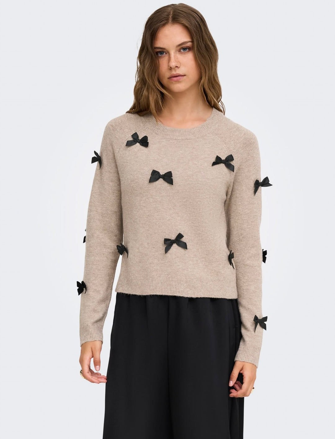 Only Noelle Bow Jumper, Beige