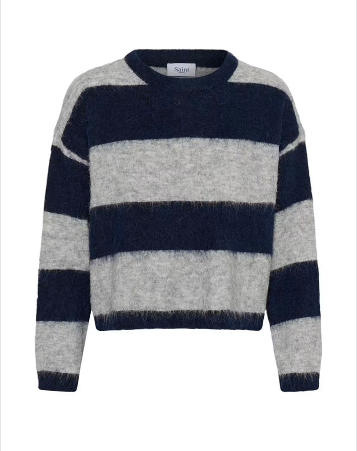 Saint Tropez Tayzie Pullover, Navy Grey Stripe