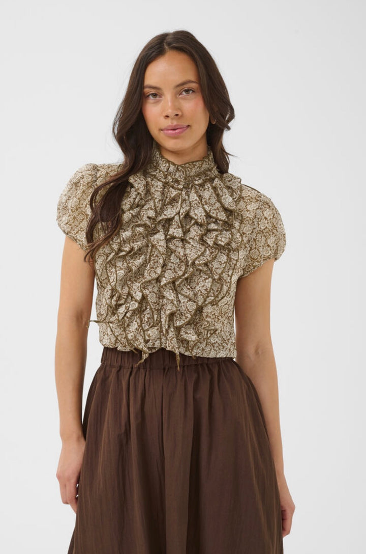 Saint Tropez Lilja Crinkle Blouse, Dark Earth Flower Paper
