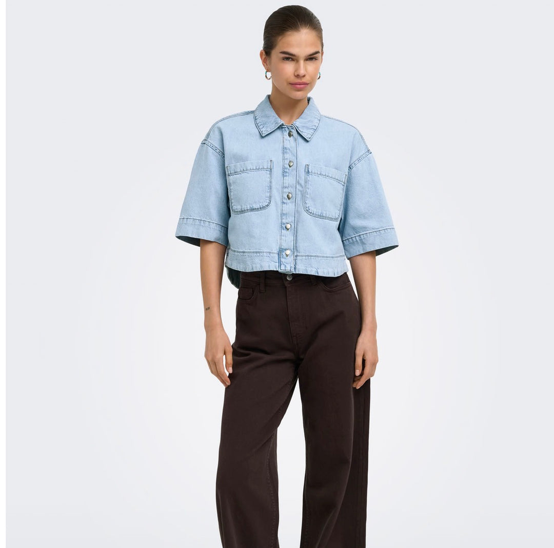 Only Cleo Life Crop Shirt, Light Blue Denim