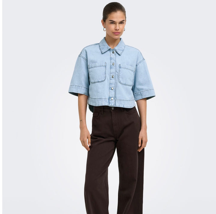 Only Cleo Life Crop Shirt, Light Blue Denim