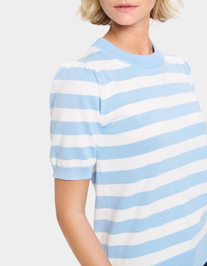 Saint Tropez Mila SS Block Stripe Pullover, Airy Blue Ice