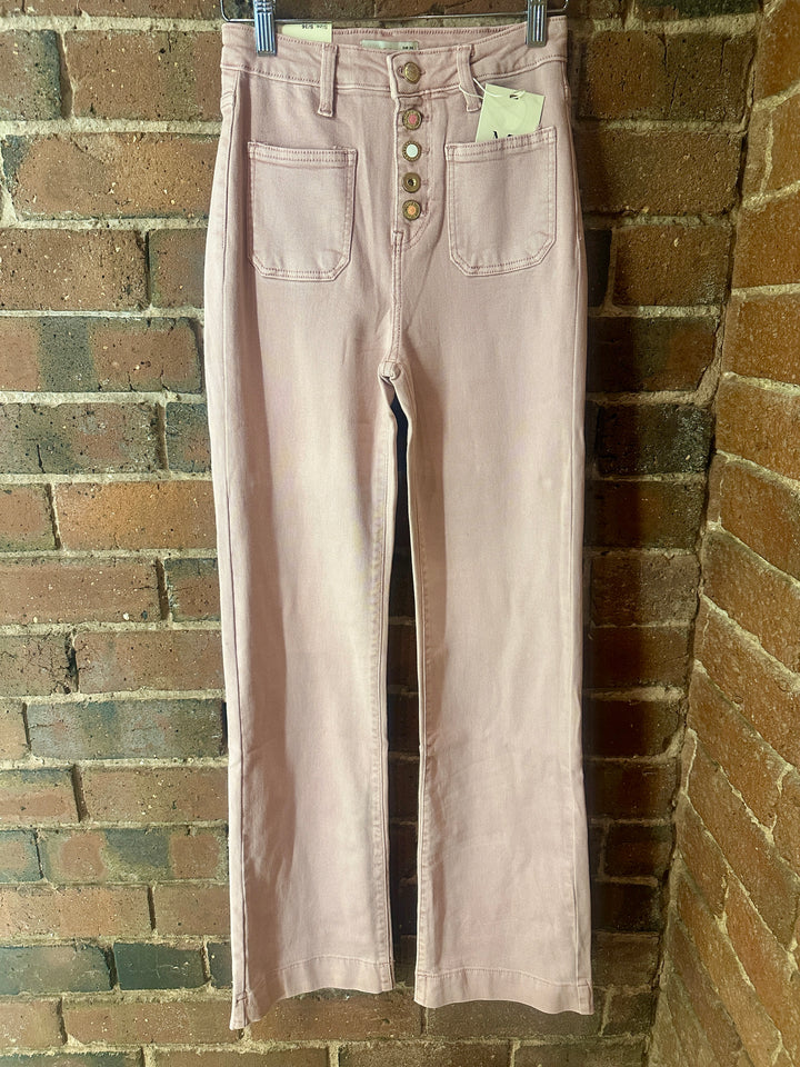 Front Button Pocket Jeans, Pink