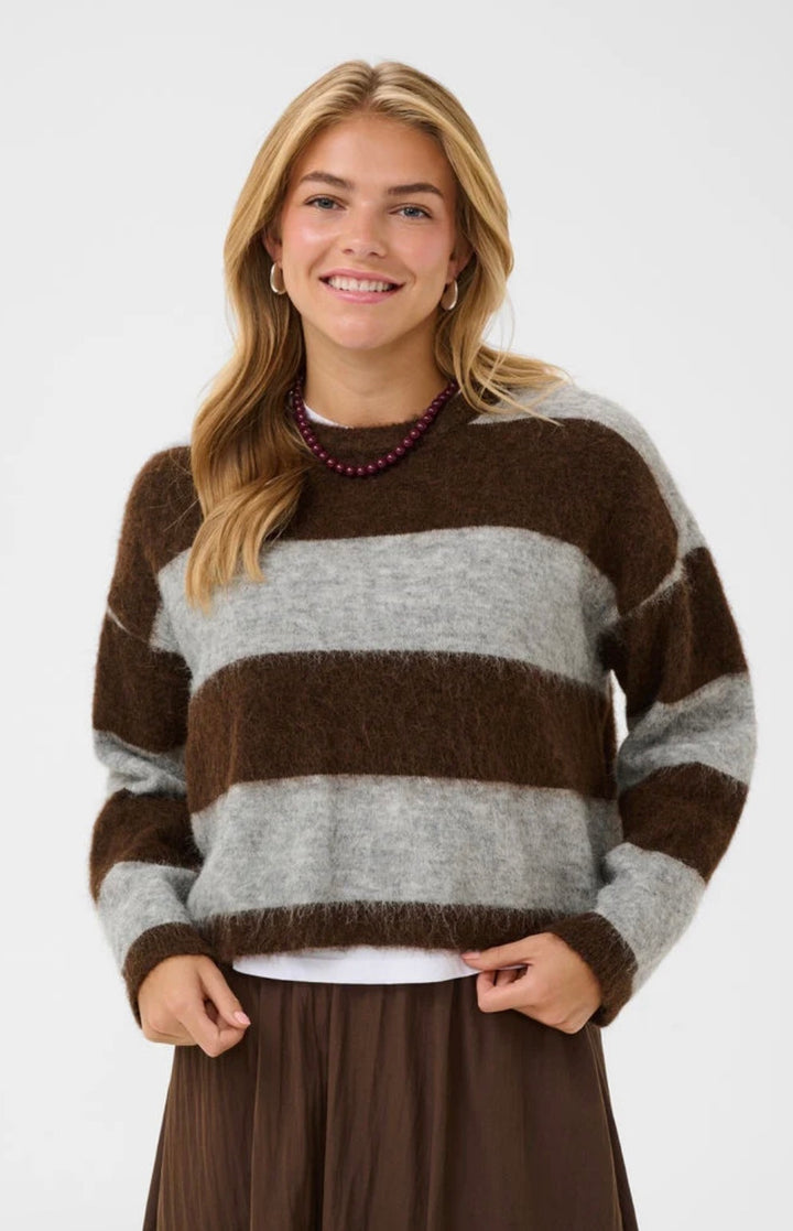 Saint Tropez Tayzie Pullover, Chocolate Grey Stripe