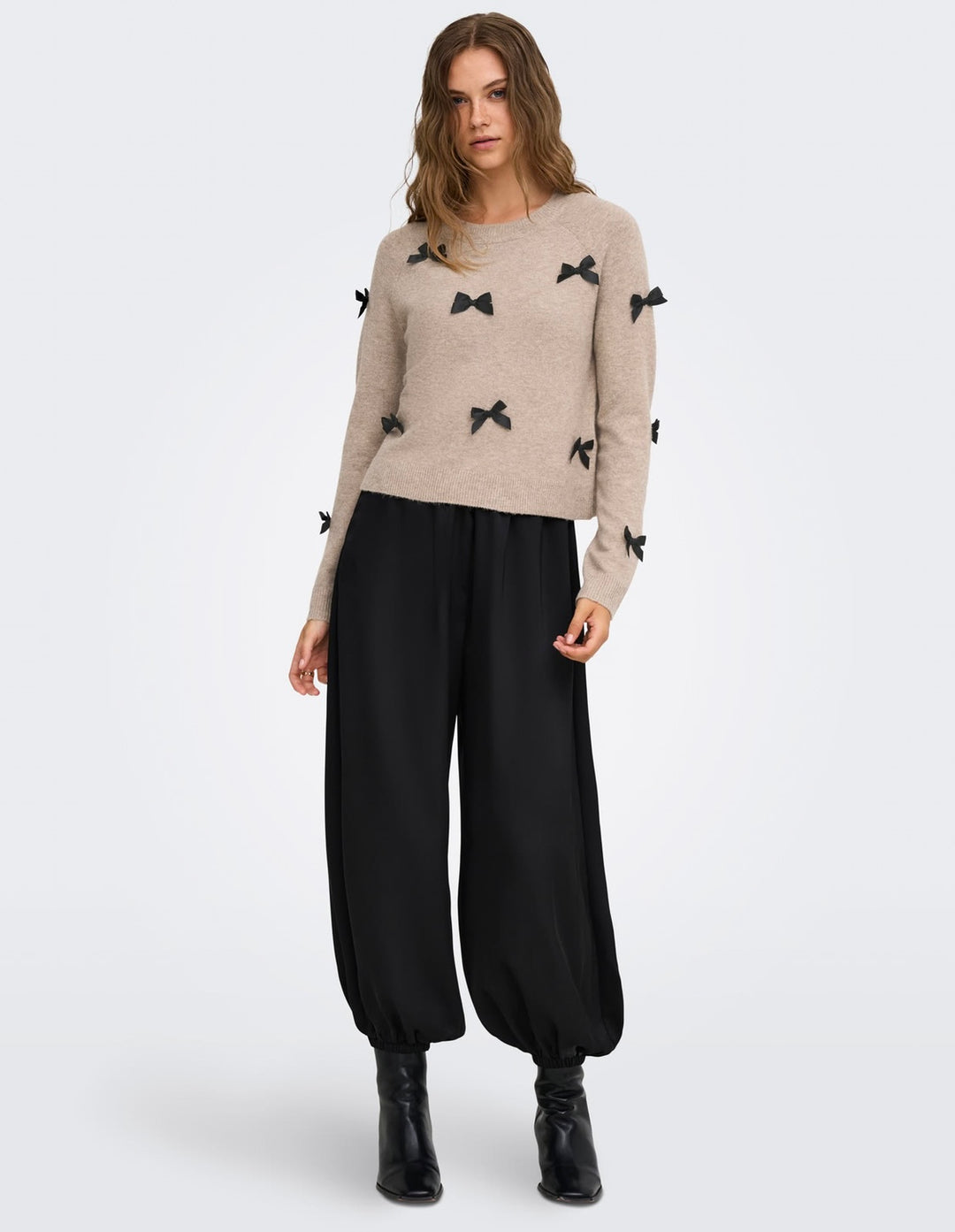 Only Noelle Bow Jumper, Beige