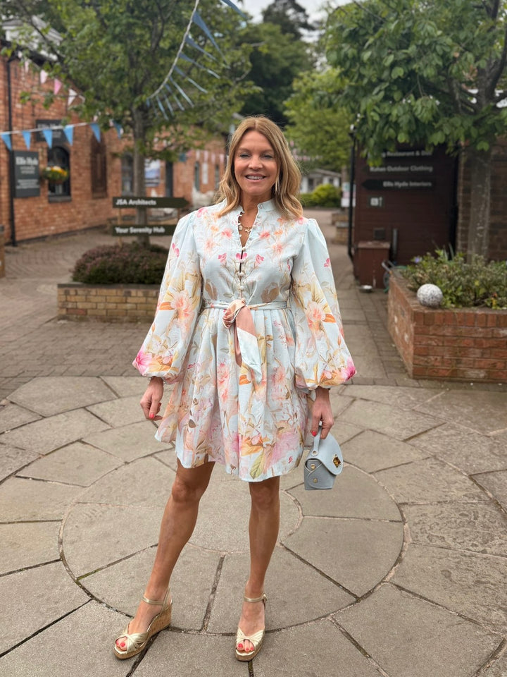 Blue Floral Button Front Dress