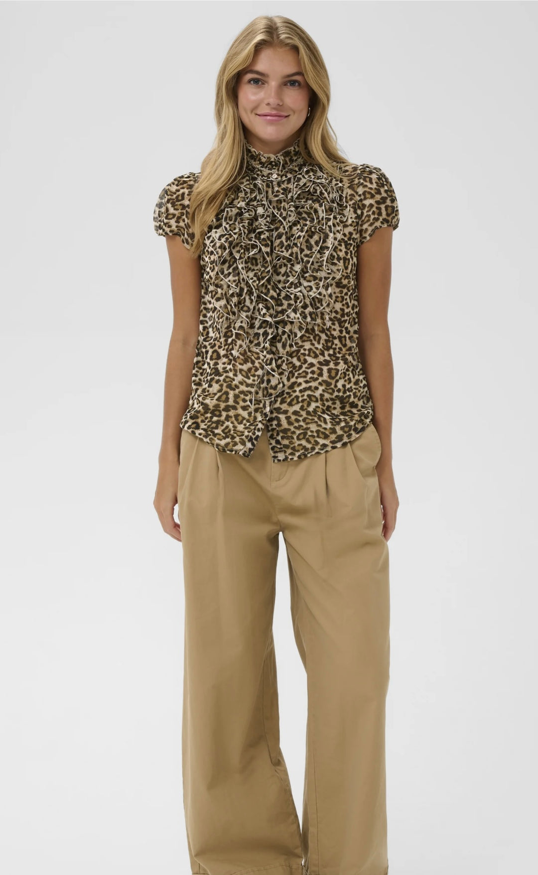 Saint Tropez Lilja Crinkle Shirt, Leopard