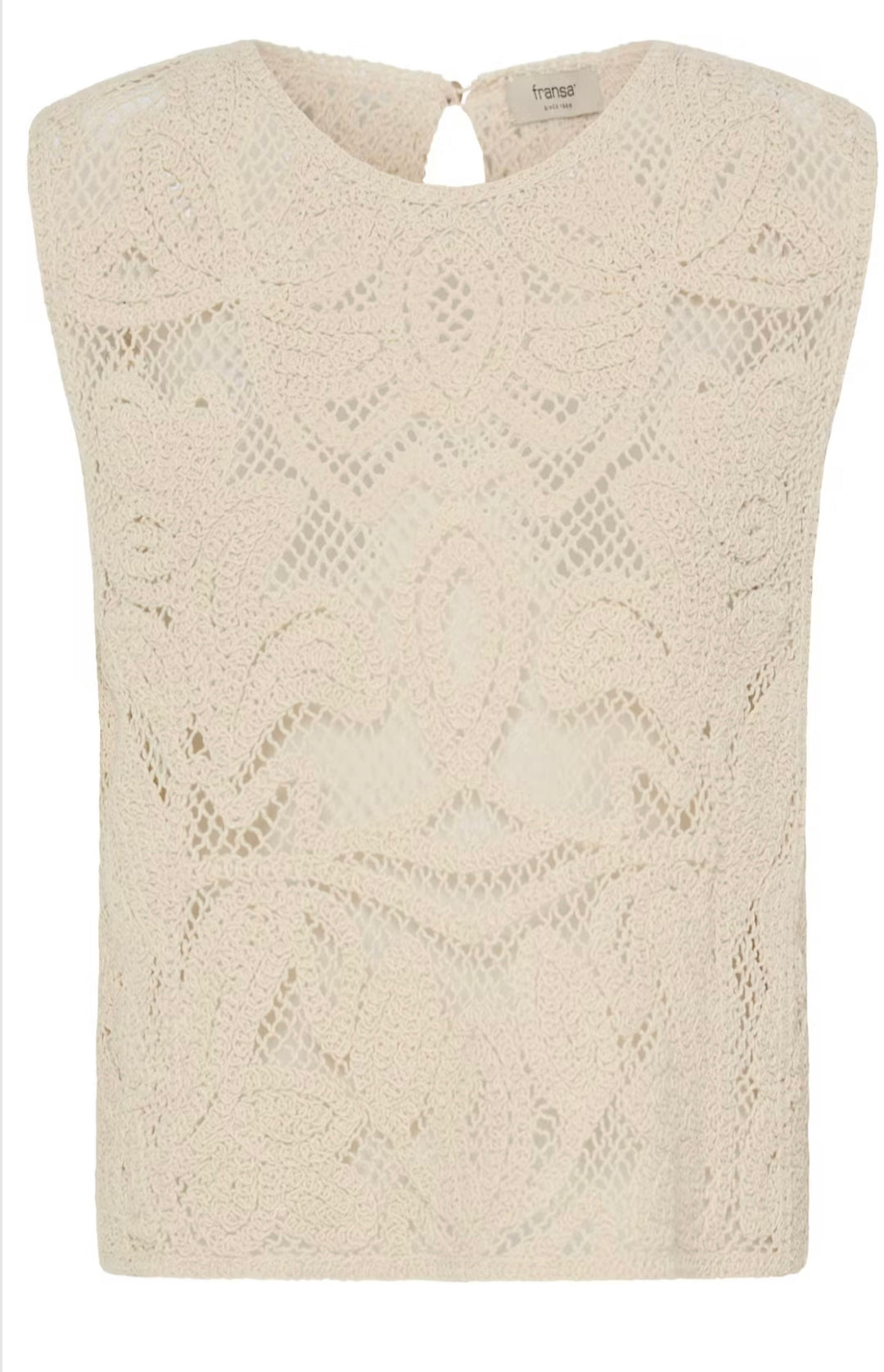 Fransa Prim SS Crochet Top, Oatmeal
