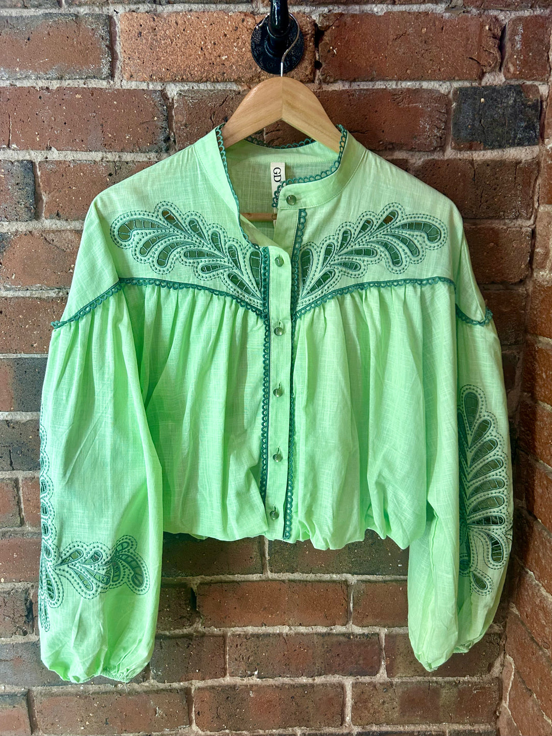 Embroidered Puff Shirt, Green