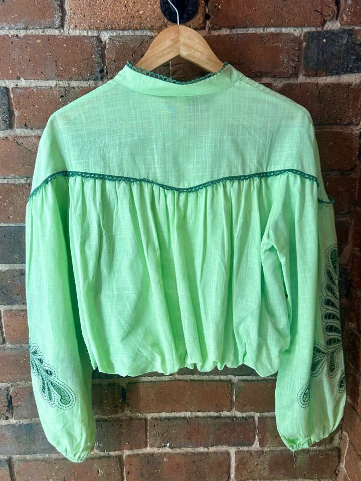 Embroidered Puff Shirt, Green