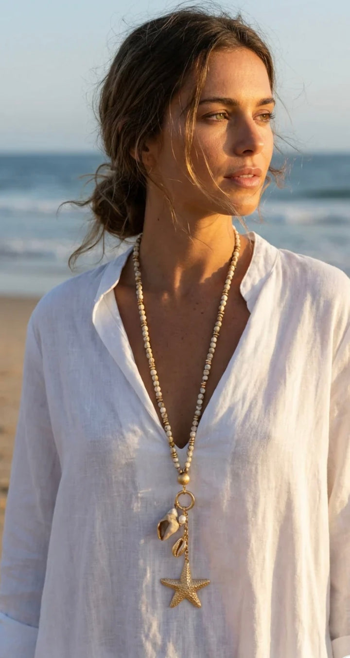 Envy Long Beaded Sealife Charm Necklace