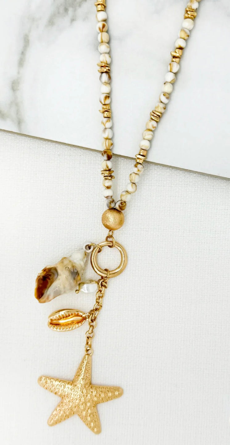 Envy Long Beaded Sealife Charm Necklace