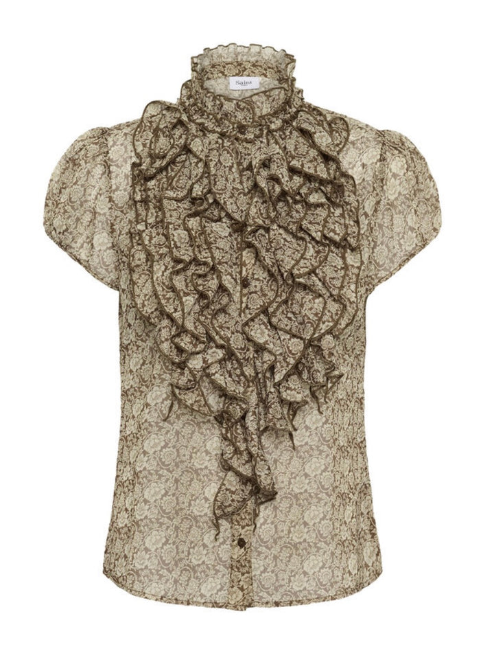 Saint Tropez Lilja Crinkle Blouse, Dark Earth Flower Paper