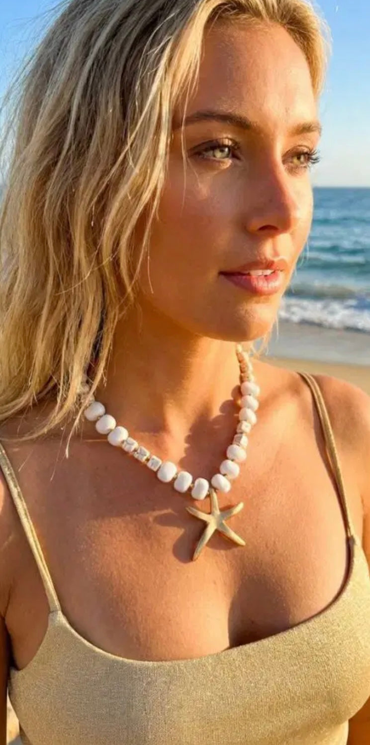 Envy Chunky Marble Beaded Starfish Necklace