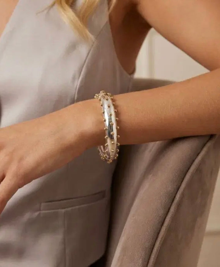 Envy Silver Bangle with Gold Studs