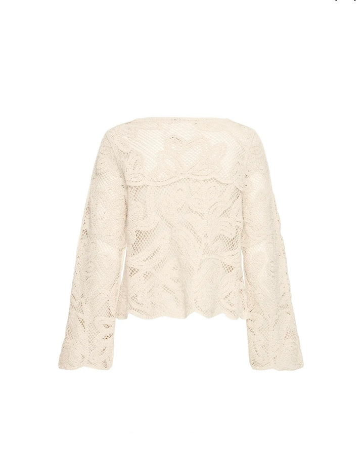 Fransa Prim Crochet Cardigan, Oatmeal