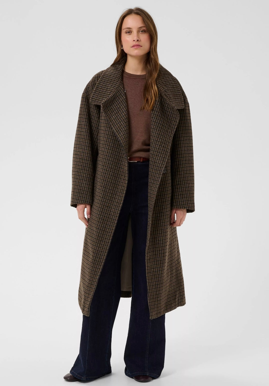 Saint Tropez Silja Coat, Tan Brown Check