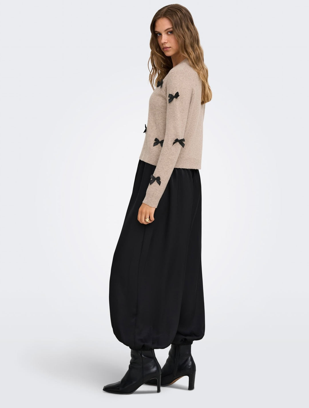 Only Noelle Bow Jumper, Beige