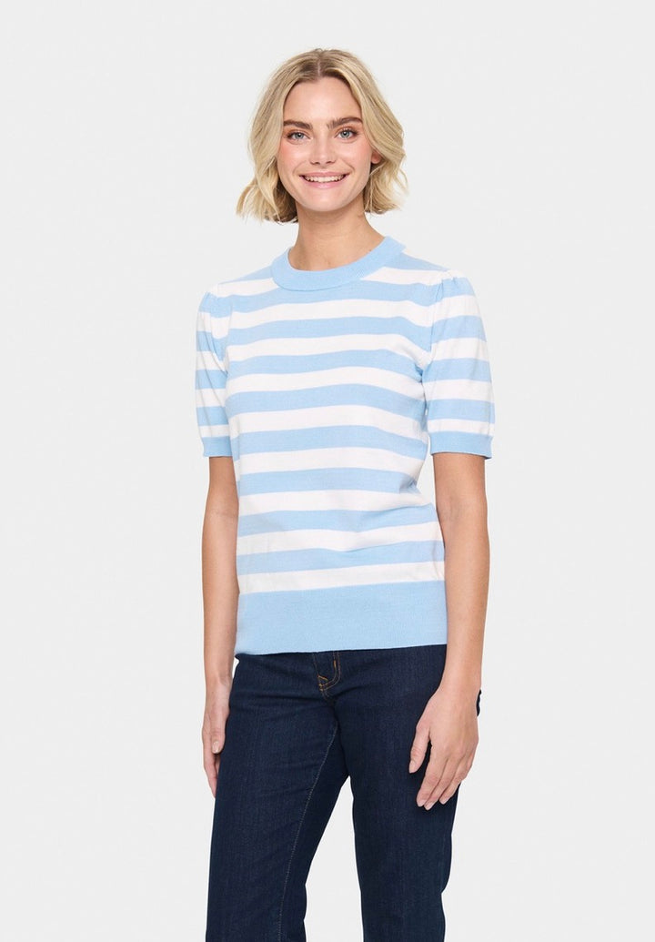 Saint Tropez Mila SS Block Stripe Pullover, Airy Blue Ice
