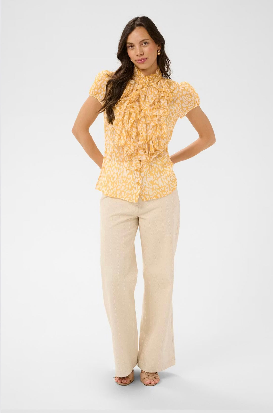 Saint Tropez Lilja Crinkle Shirt, Golden Apricot Leopard
