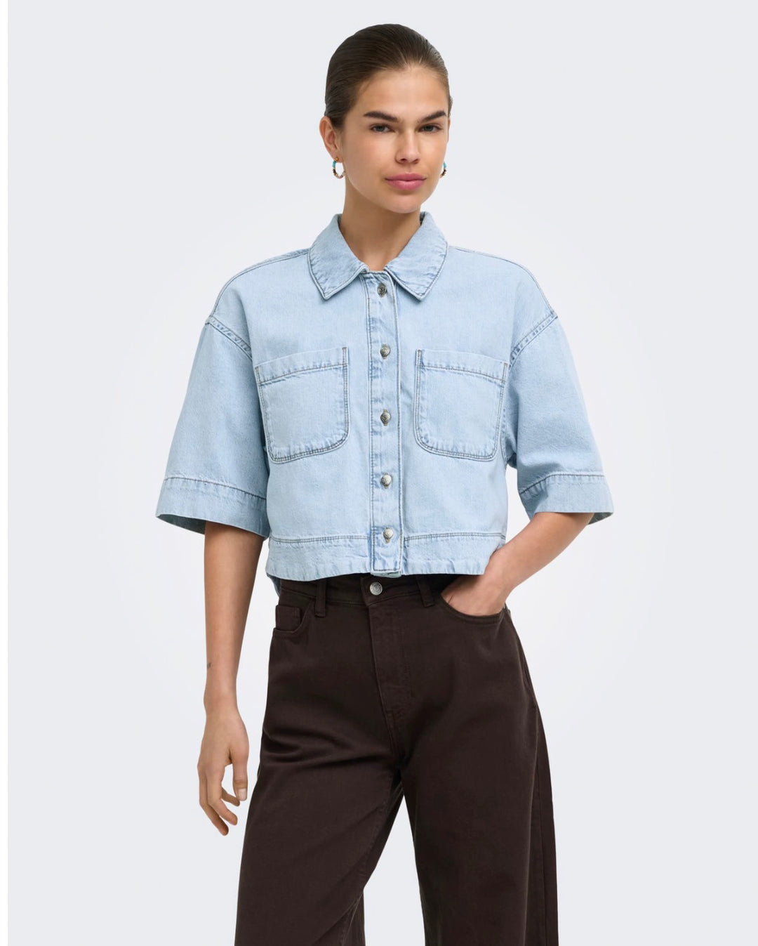 Only Cleo Life Crop Shirt, Light Blue Denim