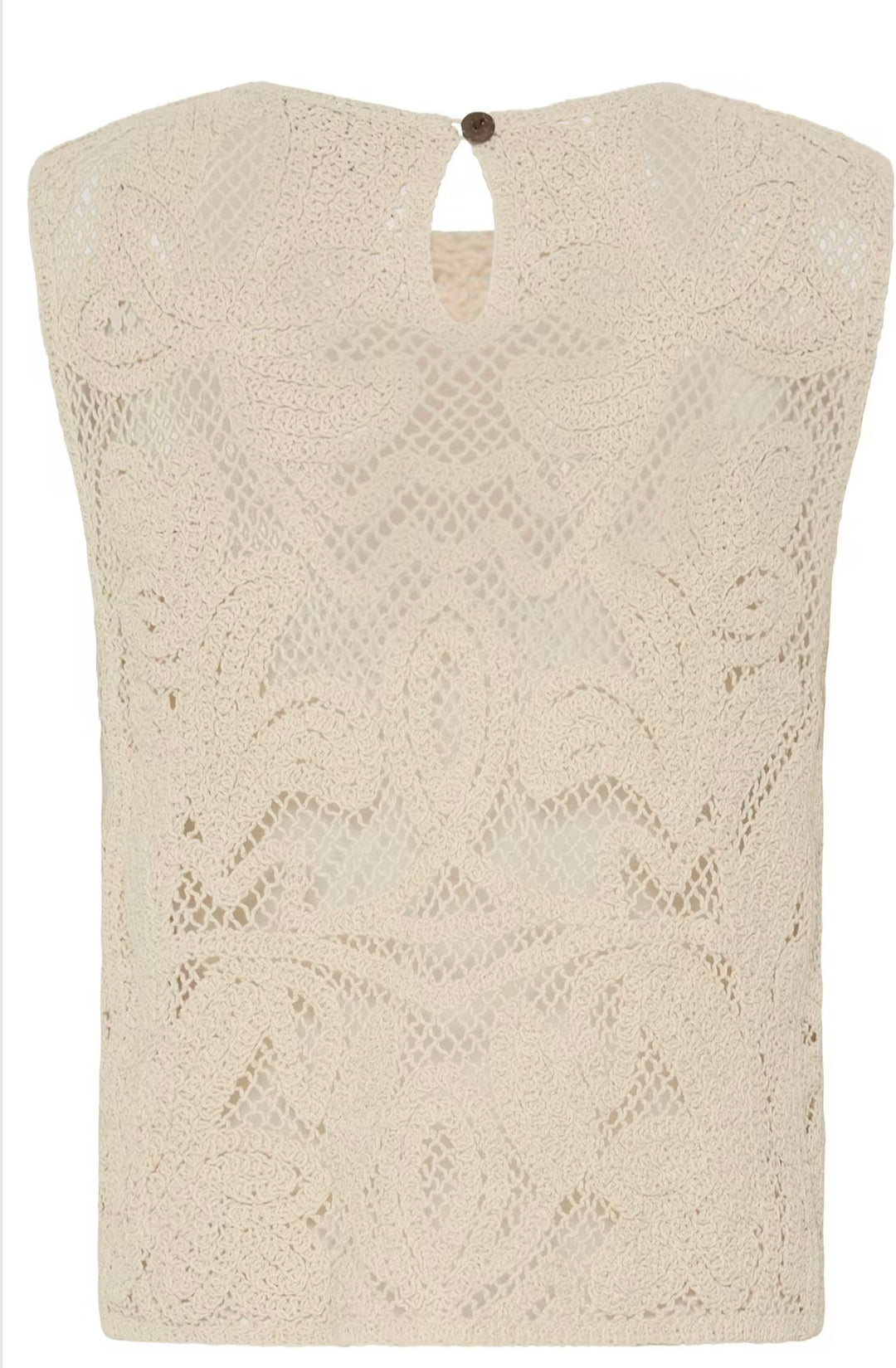 Fransa Prim SS Crochet Top, Oatmeal