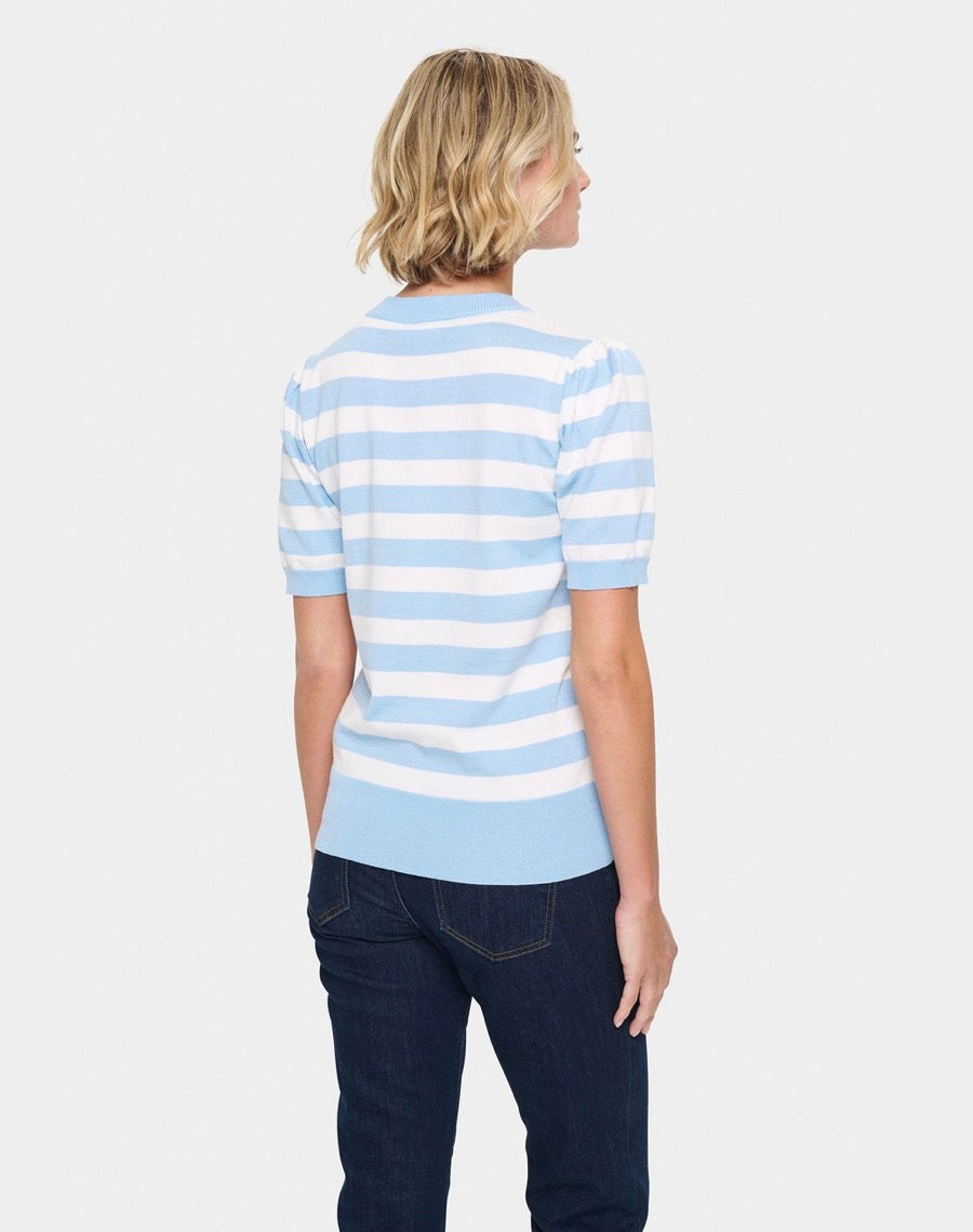 Saint Tropez Mila SS Block Stripe Pullover, Airy Blue Ice