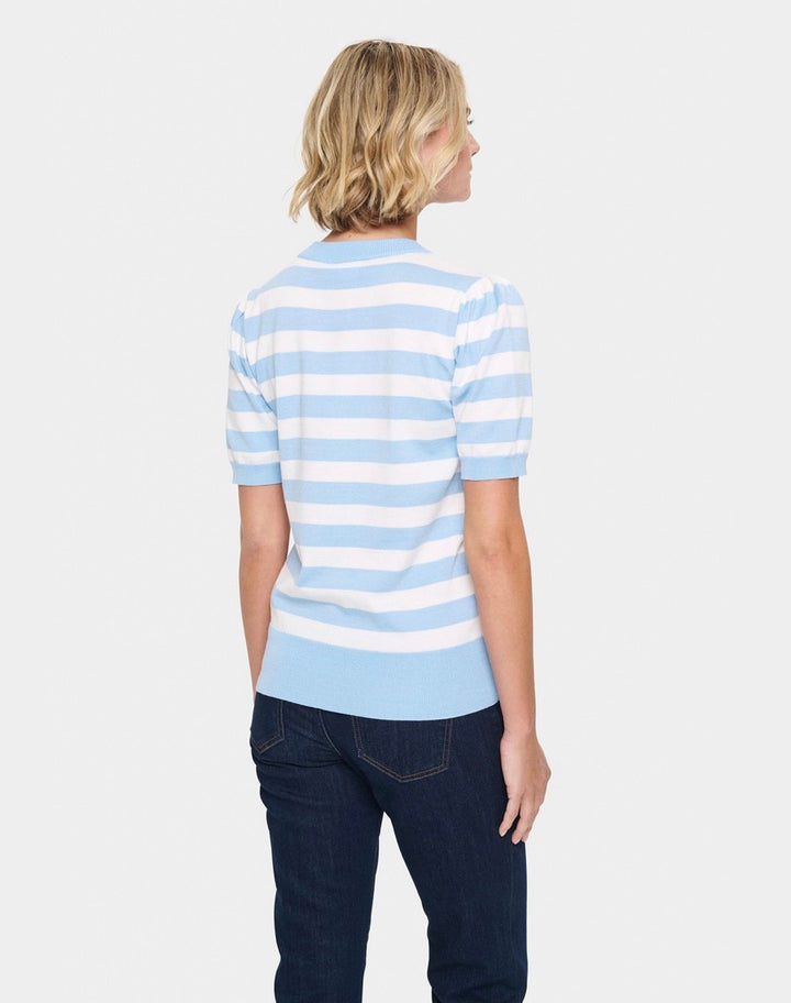 Saint Tropez Mila SS Block Stripe Pullover, Airy Blue Ice
