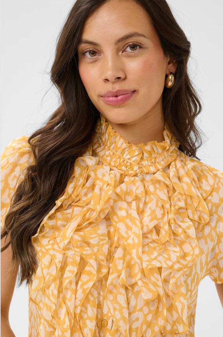 Saint Tropez Lilja Crinkle Shirt, Golden Apricot Leopard