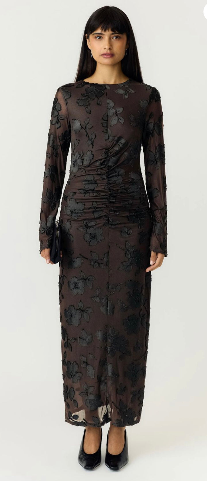 YAS Yasmerena Long Dress, Coffee Bean & Black