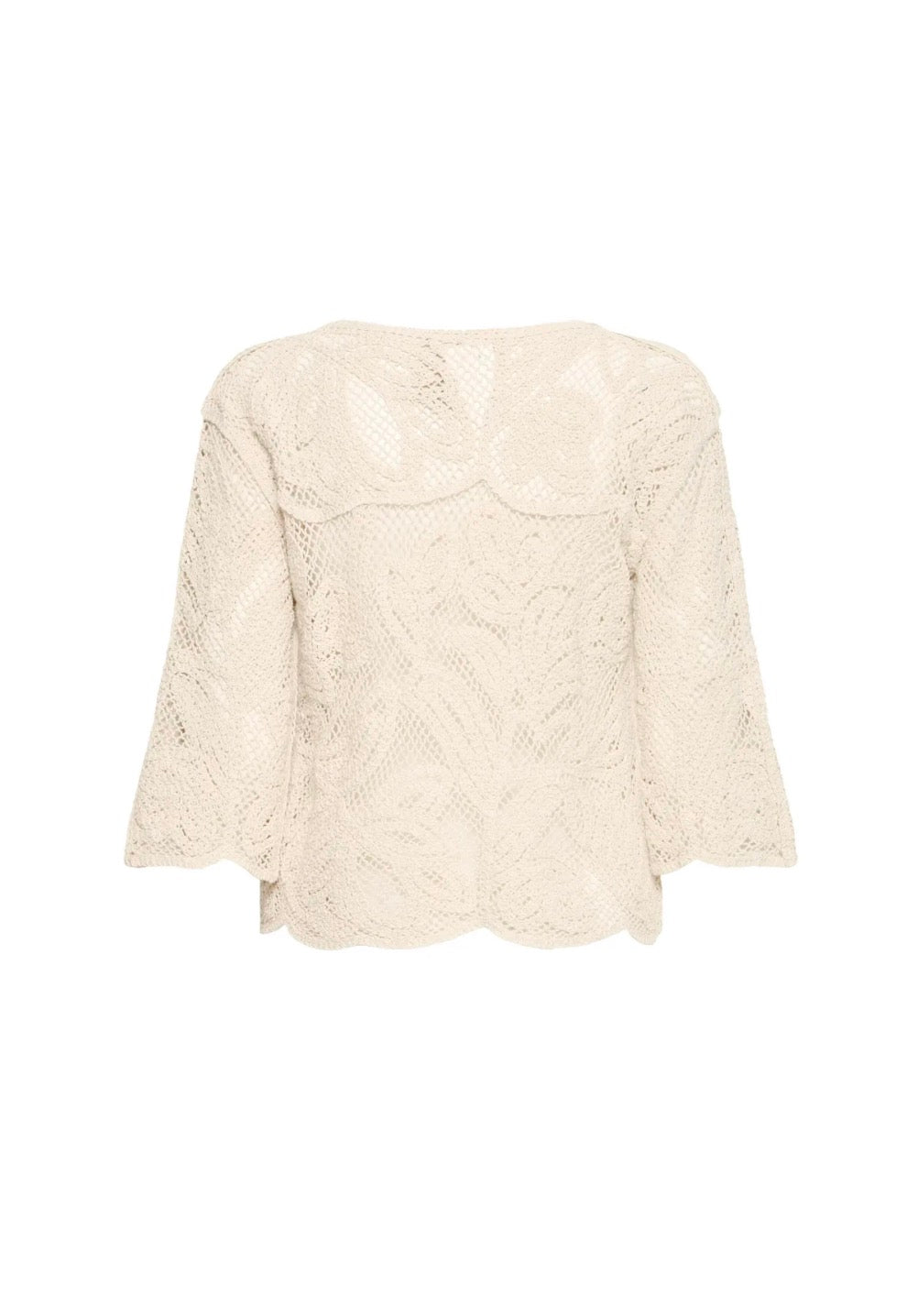 Fransa Prim Crochet Blouse, Oatmeal