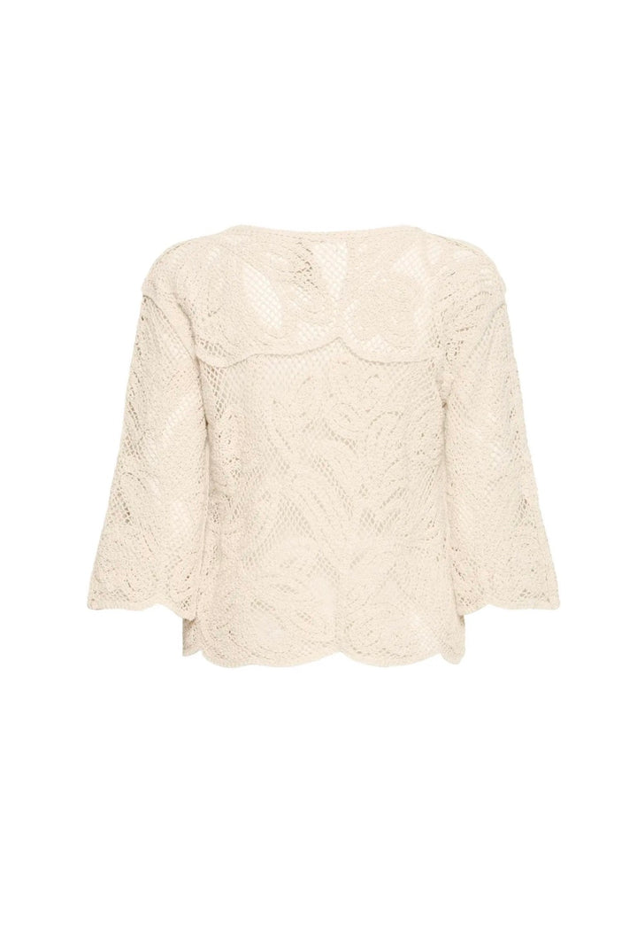Fransa Prim Crochet Blouse, Oatmeal
