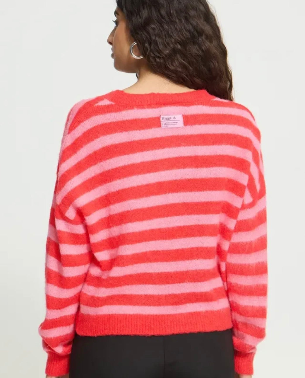 Ichi IhBlush Cardigan, Poinsettia with Pink Stripe
