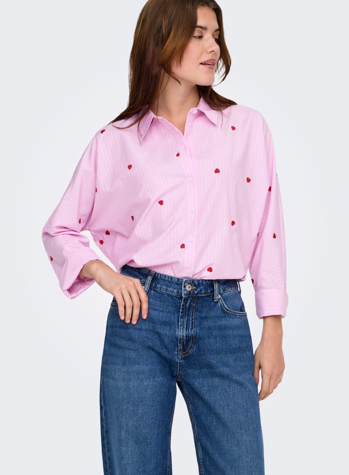 Only OnlNew Heart Shirt, Pink/White