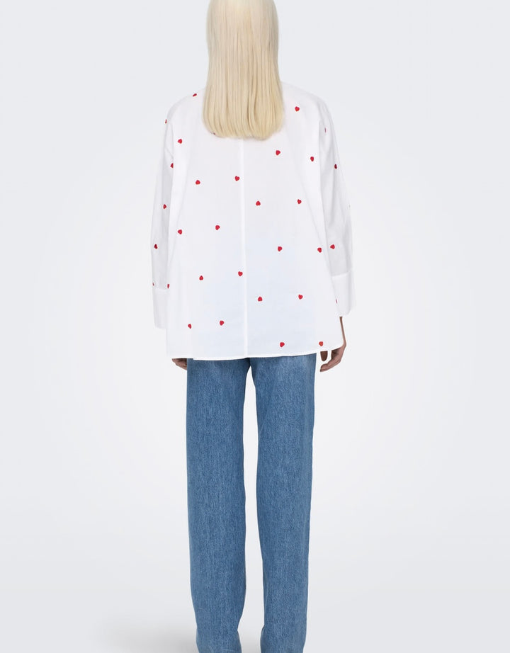 Only OnlNew Heart Shirt, White/Red