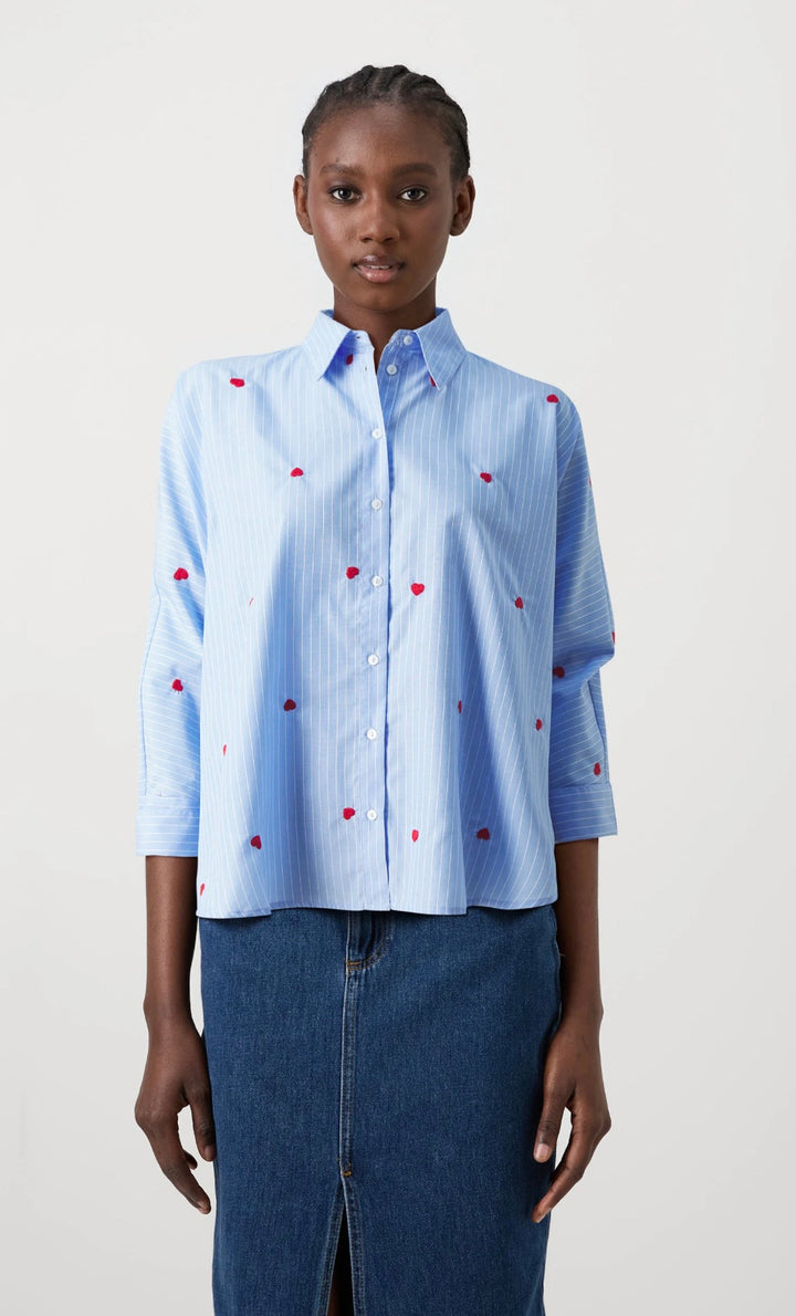 Only OnlNew Heart Shirt, Blue/Red