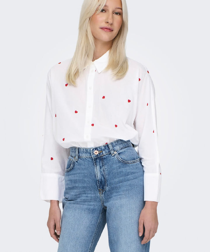 Only OnlNew Heart Shirt, White/Red