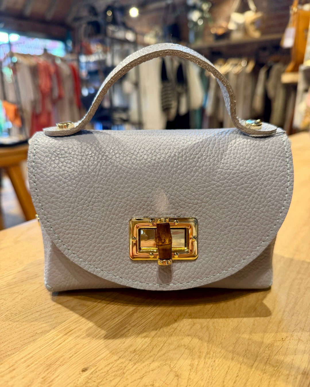 Real Leather Small Toggle Bag, Pale Blue