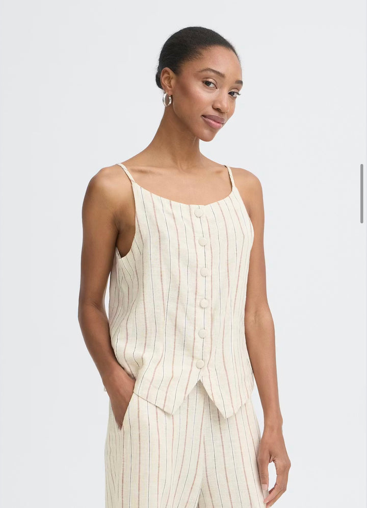Ichi IhLinno Waistcoat, Brown Stripe