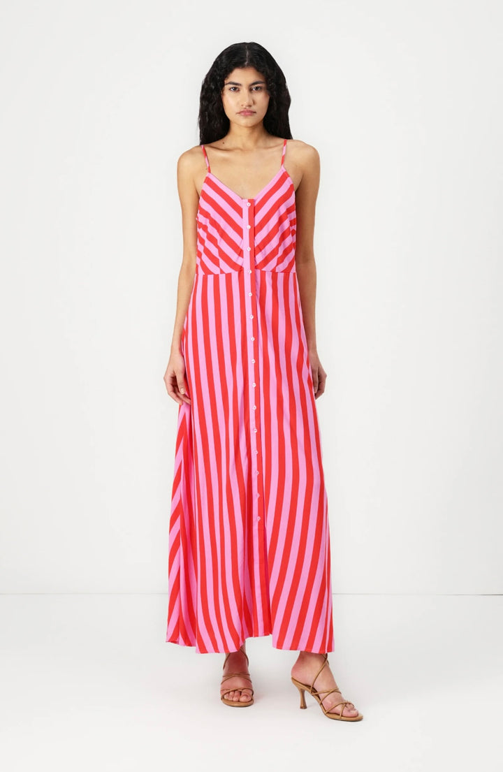 YAS Savanna,with Strap Top, Long Dress. Red & Pink Stripe