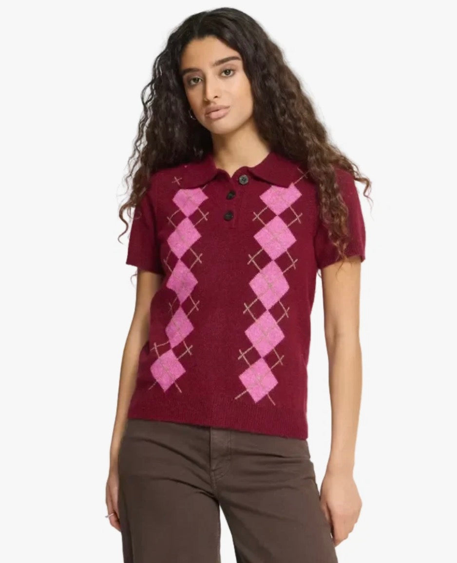 Ichi IHDasila SS Polo Knit, Rhododendron Harlekin