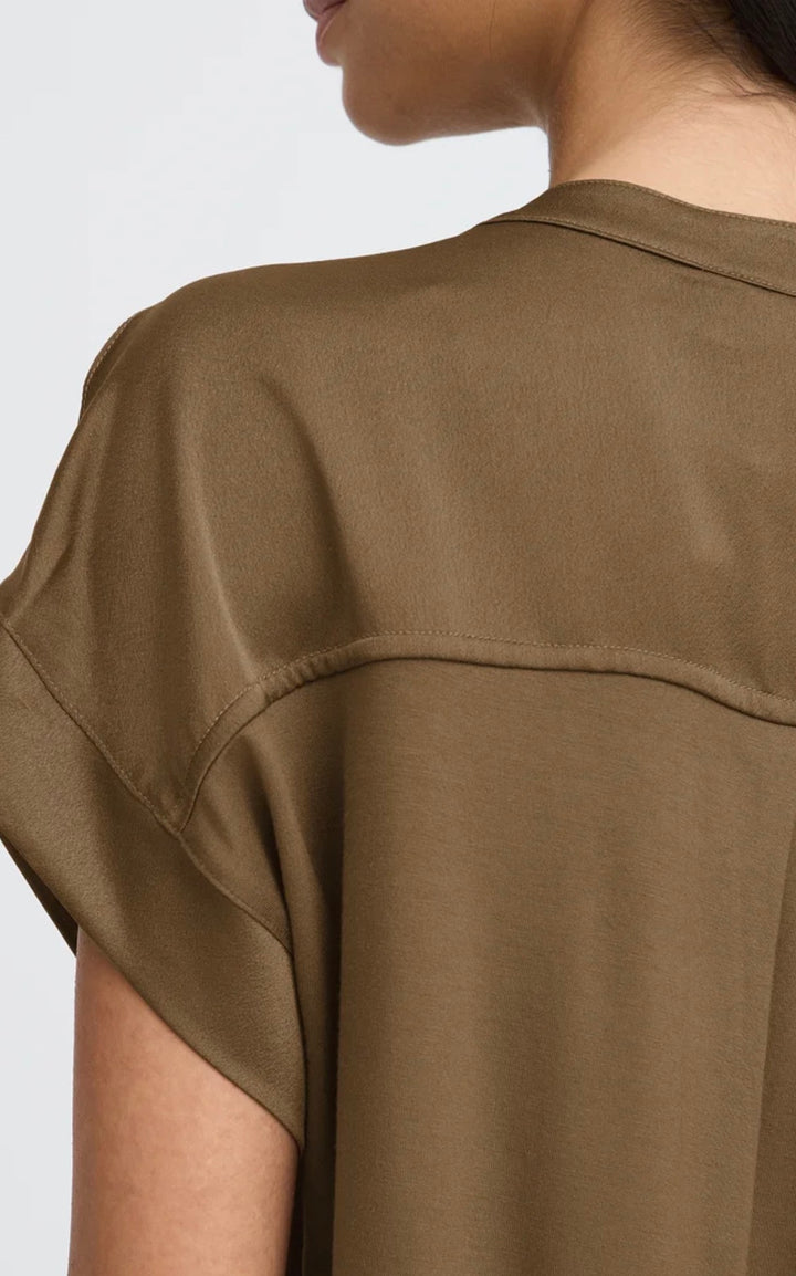 Byoung Byselita V Placket Neck Top, Sepia