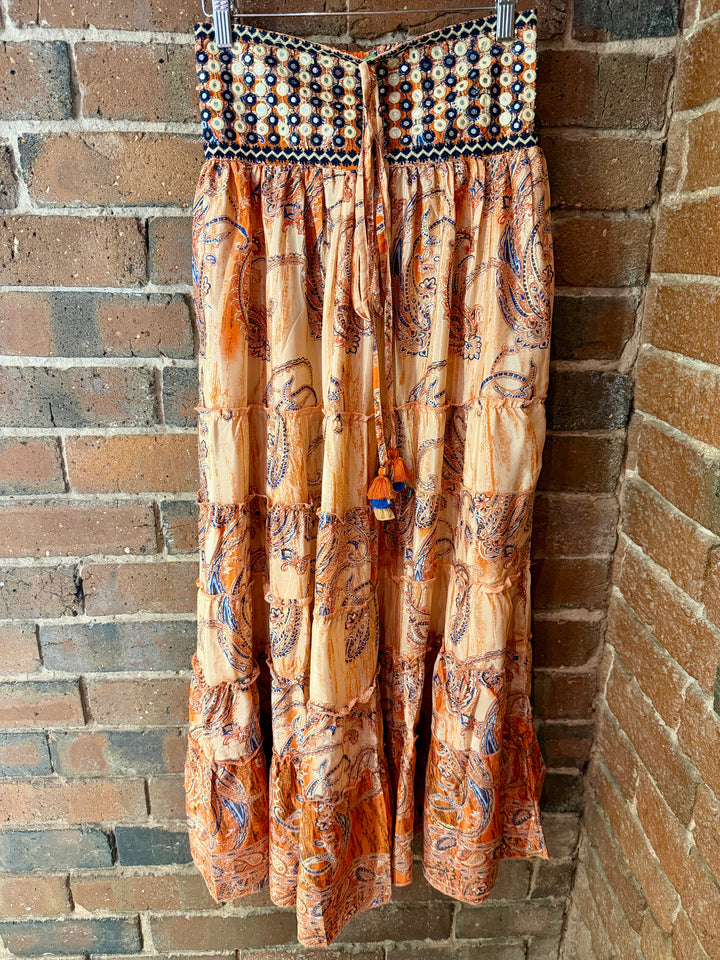 Orange Paisley Maxi Skirt