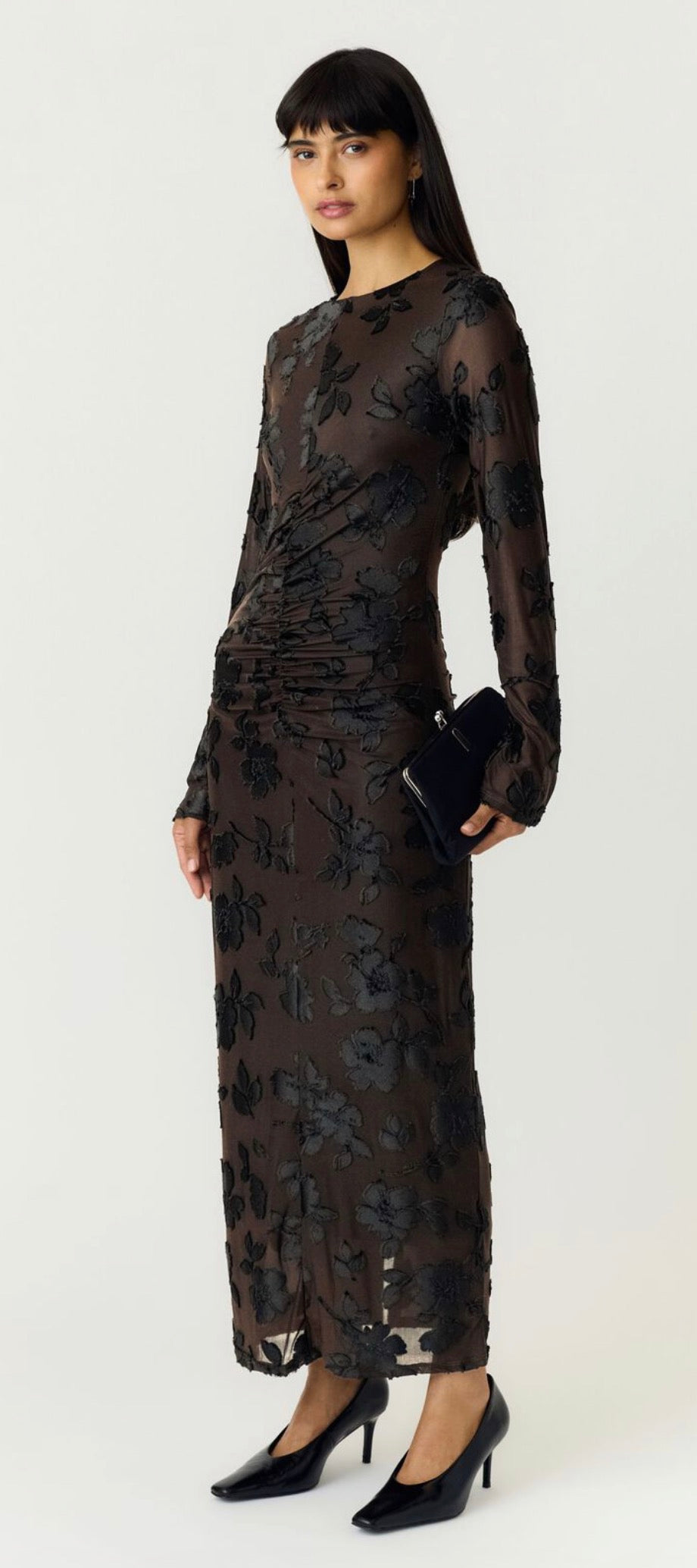 YAS Yasmerena Long Dress, Coffee Bean & Black