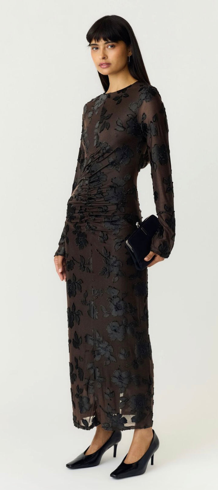 YAS Yasmerena Long Dress, Coffee Bean & Black
