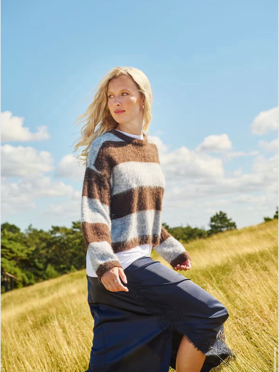 Saint Tropez Tayzie Pullover, Chocolate Grey Stripe