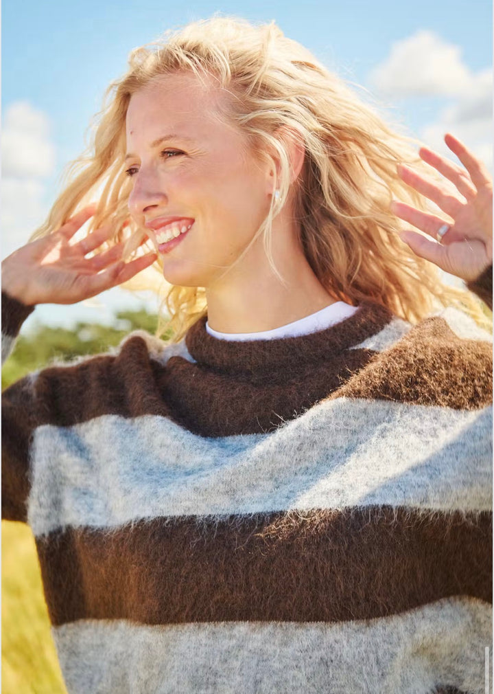 Saint Tropez Tayzie Pullover, Chocolate Grey Stripe
