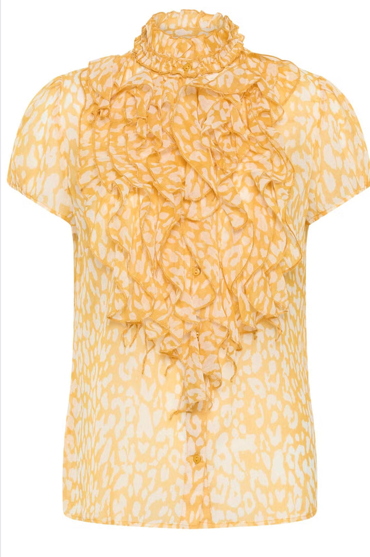 Saint Tropez Lilja Crinkle Shirt, Golden Apricot Leopard